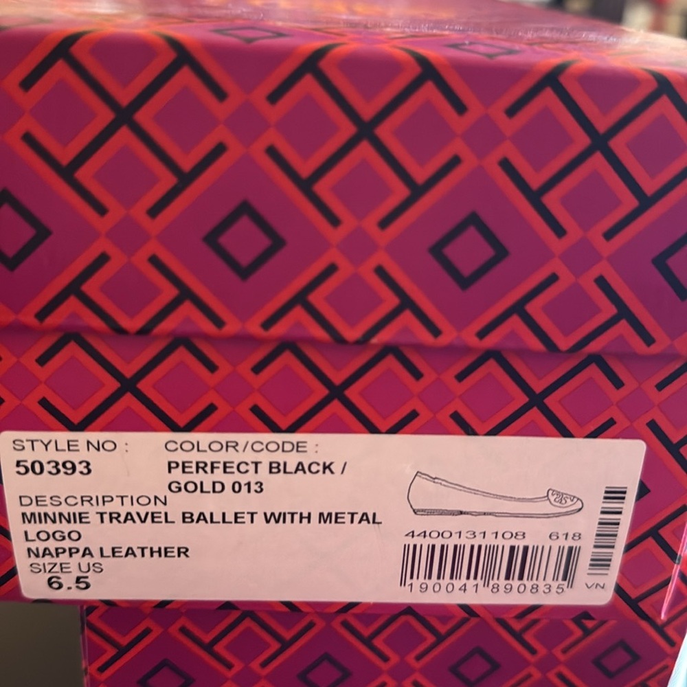 NEW Tory Burch Minnie Travel Ballet Flats Black Nappa Leather Logo Size 6.5 NIB - Picture 6 of 6
